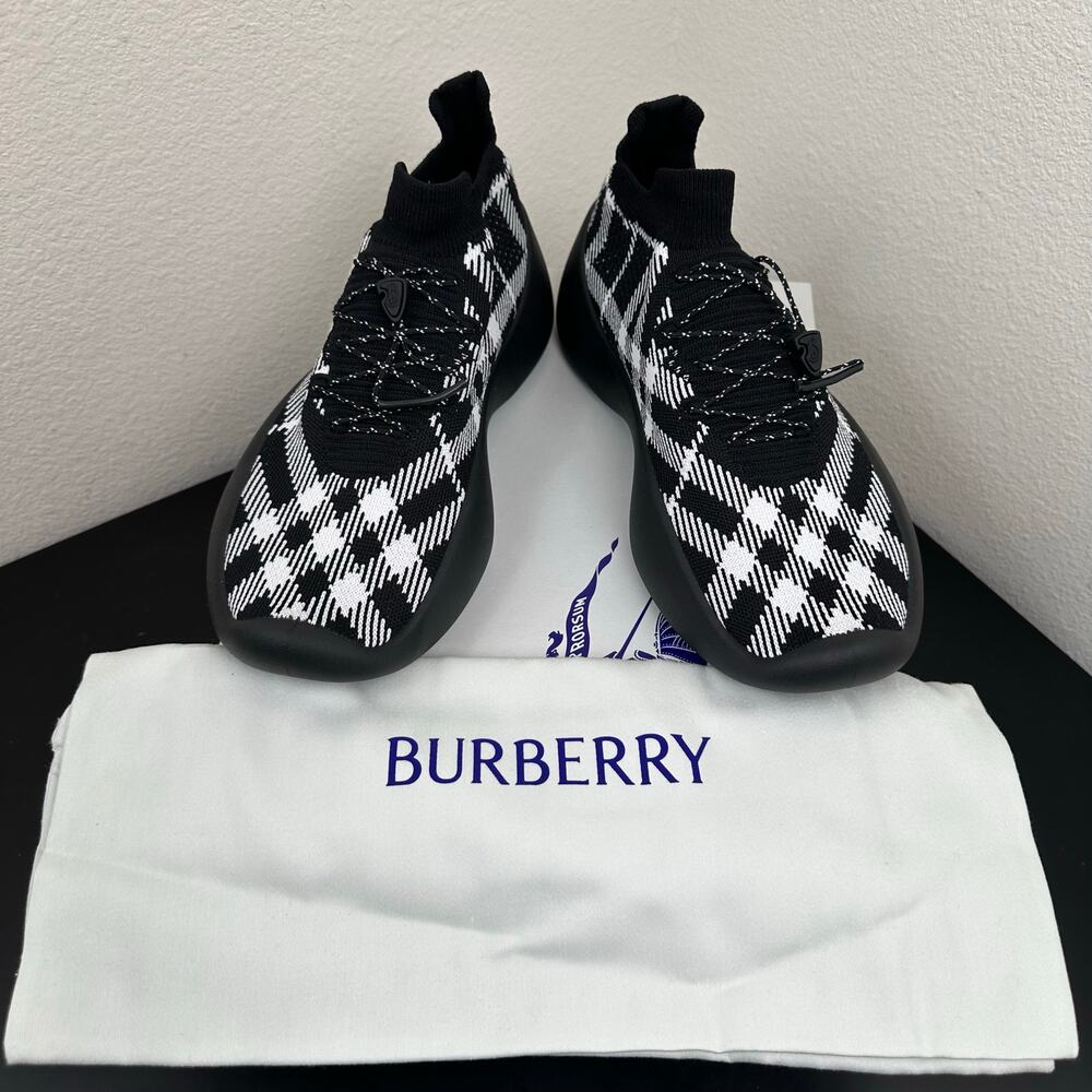 Burberry Men Check Plaid Knit Sock Sneakers Black White Trainer Men 10 EU 43 NIB - Picture 11 of 12